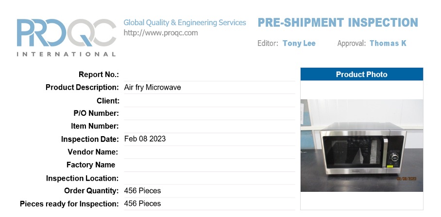 Checklist de Inspección Pre-Embarque de Microondas